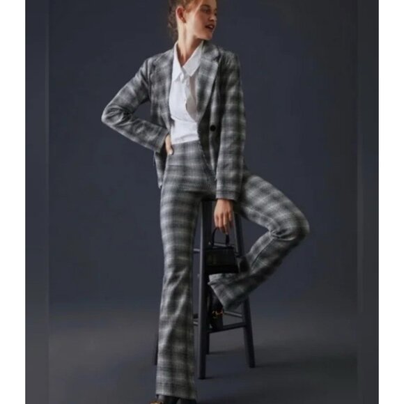 Anthropologie Pants - Maeve Anthropologie Plaid Flare Pull On Pants Women XS Grey Retro Y2K Western